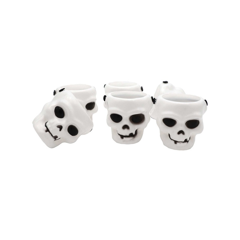 Fright Night Mini White Skull Halloween Treat Buckets 6 Pack
