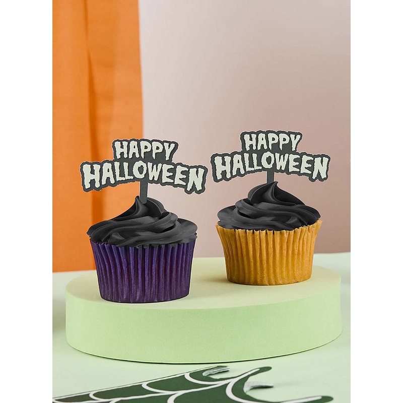 Retro Halloween 12 Pack Glow in the Dark Cupcake Toppers