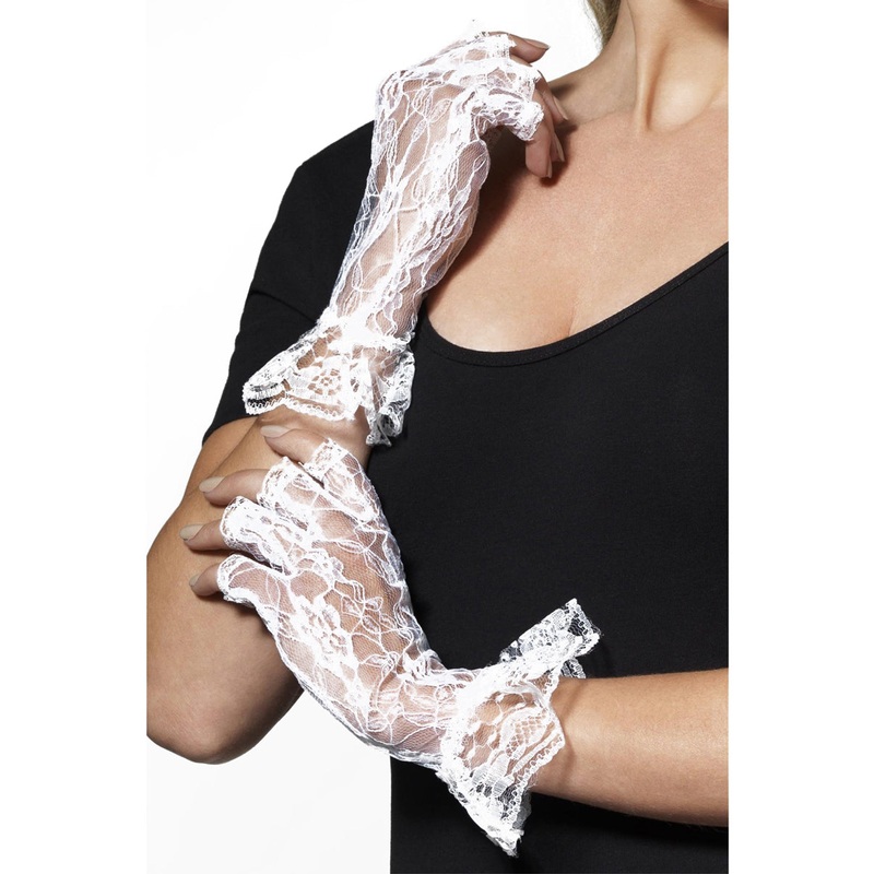 White Lace Wrist Length Fingerless Costume Gloves