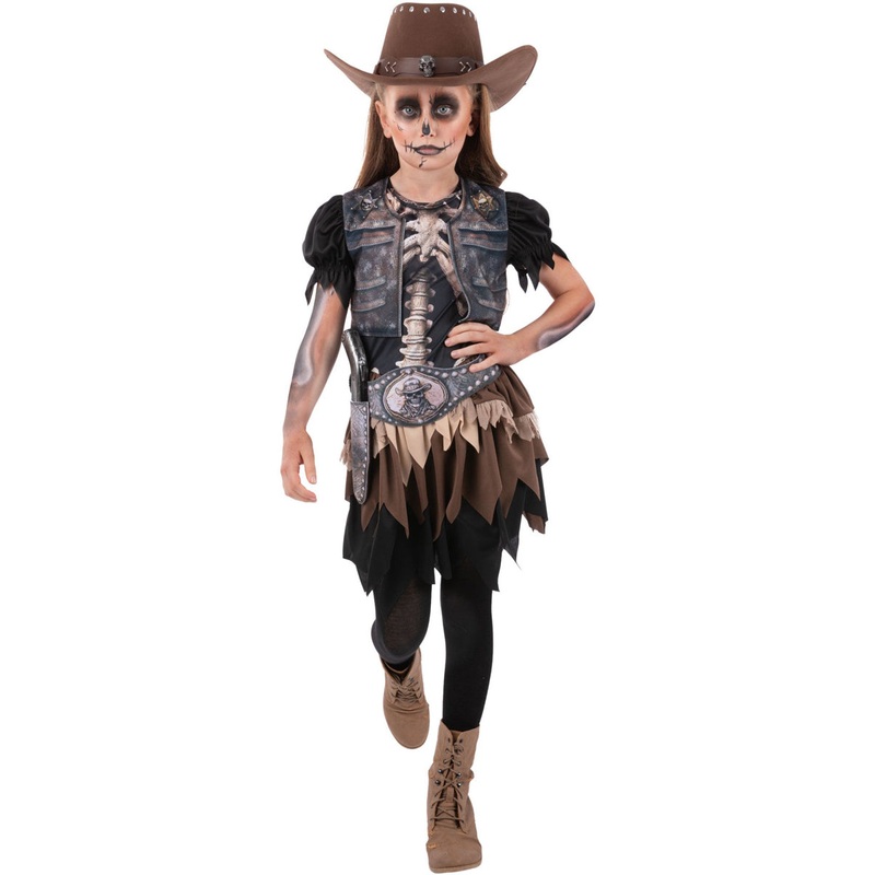 Wild West Girls Skeleton Cowgirl Halloween Costume Small
