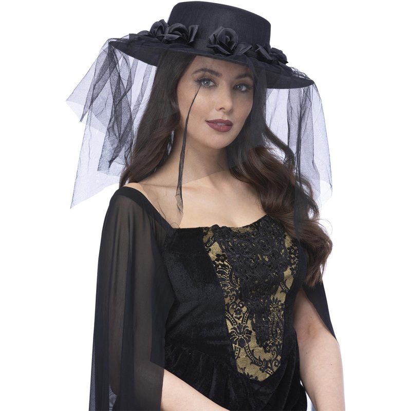 Black Widow Womens Veiled Halloween Funeral Hat
