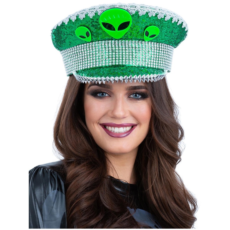 Deluxe Green Sequin Alien Festival Hat