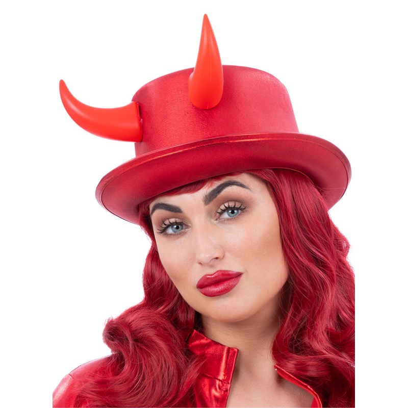 Deluxe Red Devil Top Hat with Horns