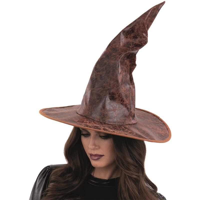 Distressed Faux Leather Halloween Wizard Hat