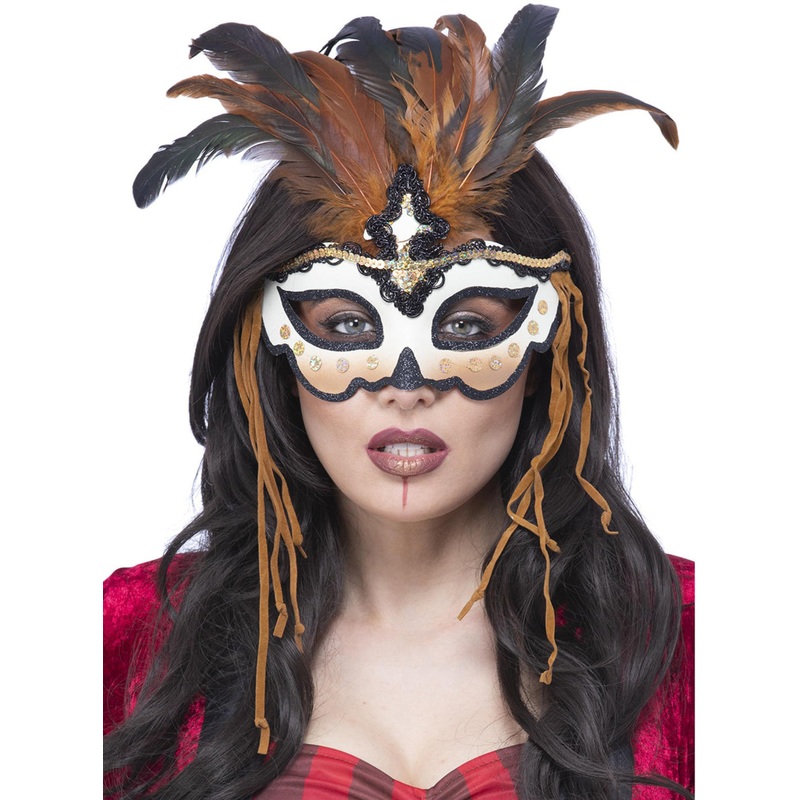 Feathered Voodoo Priestess Womens Masquerade Mask