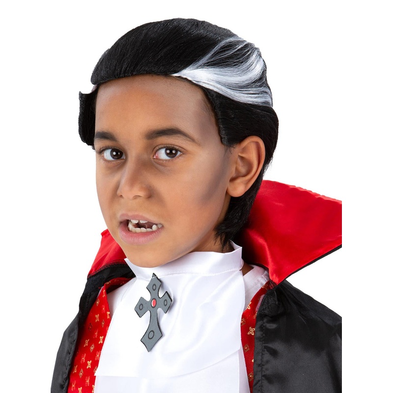 Slicked Back Boys Black and White Halloween Vampire Costume Wig