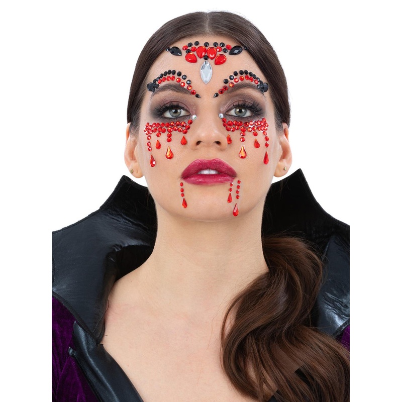Vampiress Blood Drip Red and Black Face Jewels Set