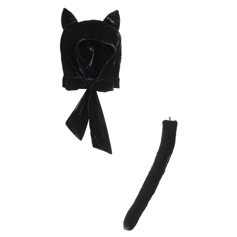 Vintage Cat Velour Bonnet & Tail For Girls S/M